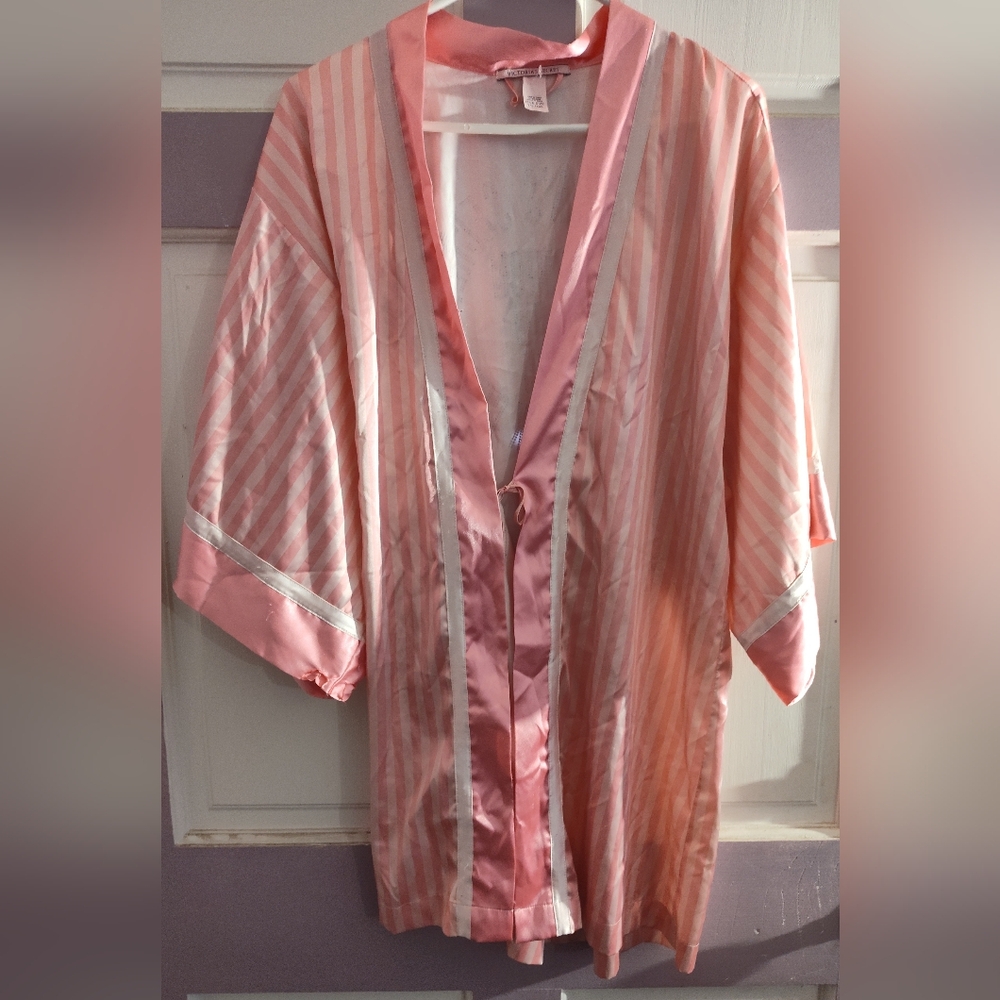Victoria's Secret Pink Satin Robe with Ruffled Front